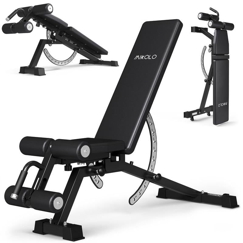 MIKOLO Adjustable Weight Bench, Workout Bench Press Set, Removable Leg Support for Flat Incline Decline Sit up Bench, Vertical Storage Space-Saving Multi-Functional Home Gym Equipmentmikolo