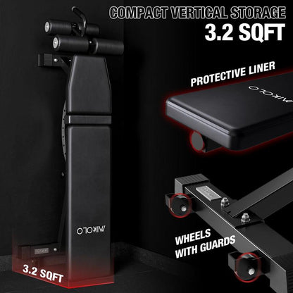 MIKOLO Adjustable Weight Bench, Workout Bench Press Set, Removable Leg Support for Flat Incline Decline Sit up Bench, Vertical Storage Space-Saving Multi-Functional Home Gym Equipmentmikolo