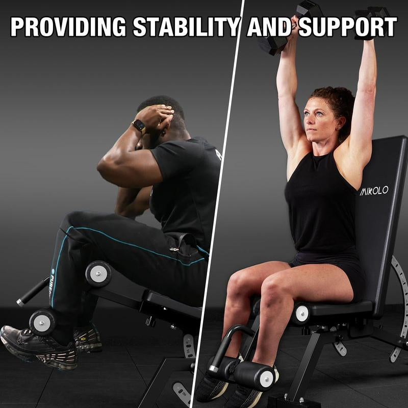 MIKOLO Adjustable Weight Bench, Workout Bench Press Set, Removable Leg Support for Flat Incline Decline Sit up Bench, Vertical Storage Space-Saving Multi-Functional Home Gym Equipmentmikolo