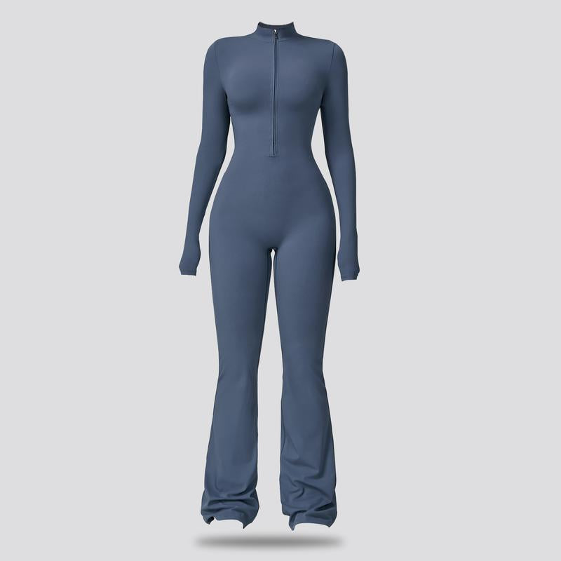 Women'S Long Sleeve Flared Sports Jumpsuit - Zipper Jumpsuit, Wide Leg Bodysuit, Sexy One-Piece Yoga Jumpsuit, Fitness Activewear for the Gym, Pilates, Casual or Street Wear, Tennis Skirt with Shorts and Tie-Front Activewear Sporty Yoga Set