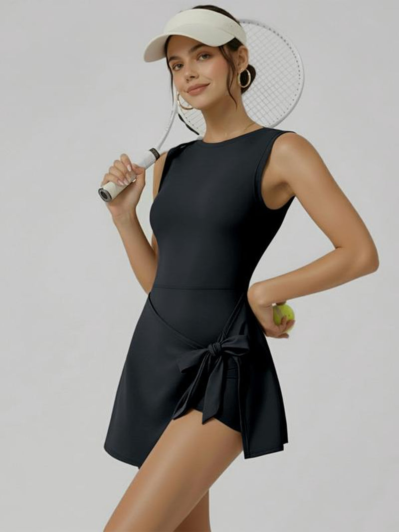 Women'S Sleeveless Yoga Golf Athletic Dresses Ruffle Side Slit Workout Dress Built-In Shorts Tennis Dress Exercise Summer Outfits Beach Outfits Casual Clothes Slim Soft