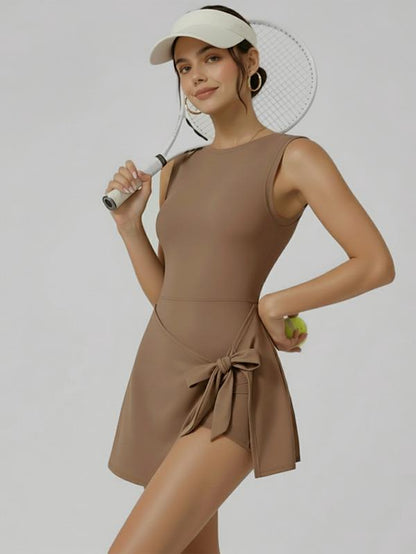 Women'S Sleeveless Yoga Golf Athletic Dresses Ruffle Side Slit Workout Dress Built-In Shorts Tennis Dress Exercise Summer Outfits Beach Outfits Casual Clothes Slim Soft