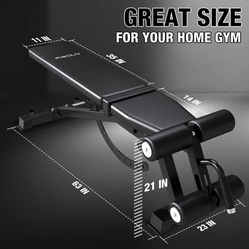 MIKOLO Adjustable Weight Bench, Workout Bench Press Set, Removable Leg Support for Flat Incline Decline Sit up Bench, Vertical Storage Space-Saving Multi-Functional Home Gym Equipmentmikolo