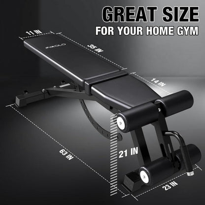 MIKOLO Adjustable Weight Bench, Workout Bench Press Set, Removable Leg Support for Flat Incline Decline Sit up Bench, Vertical Storage Space-Saving Multi-Functional Home Gym Equipmentmikolo