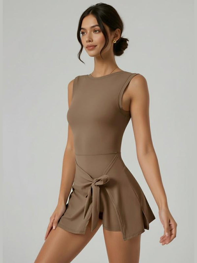 Women'S Sleeveless Yoga Golf Athletic Dresses Ruffle Side Slit Workout Dress Built-In Shorts Tennis Dress Exercise Summer Outfits Beach Outfits Casual Clothes Slim Soft