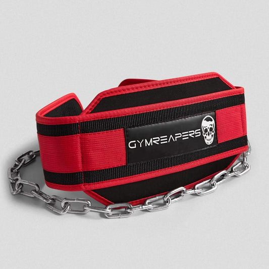 Gymreapers Heavy-Duty Dip Belt with Back Support and Steel Chain for Weighted Dips, Chin-Ups, and Pull-Ups - Red