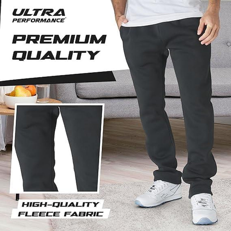 Men's Ultra Performance Fleece Wide Leg Sweatpants - 3 Pack with Pockets and Open Bottom Design